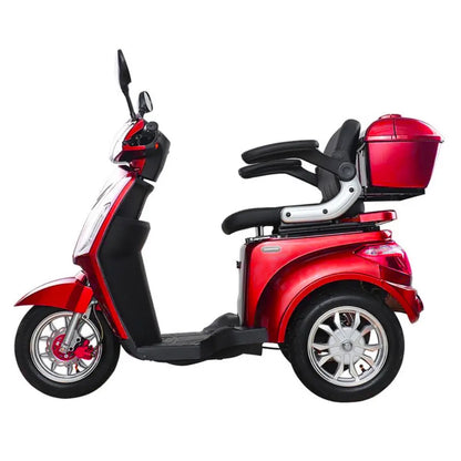 trivelo-elektricheska-trikolka-stranichna-gledka-chervena-trikolesen-elektrichen-skuter-komfort-stabilnost-mobility-scooter-bulgaria